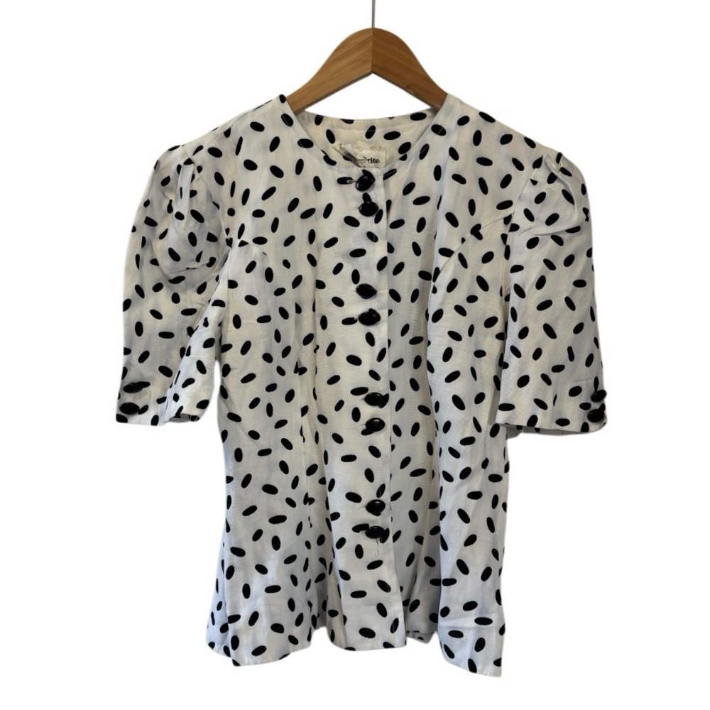 Vintage Orite Polk A Dot Puff Sleeve Peplum Button Up Blouse